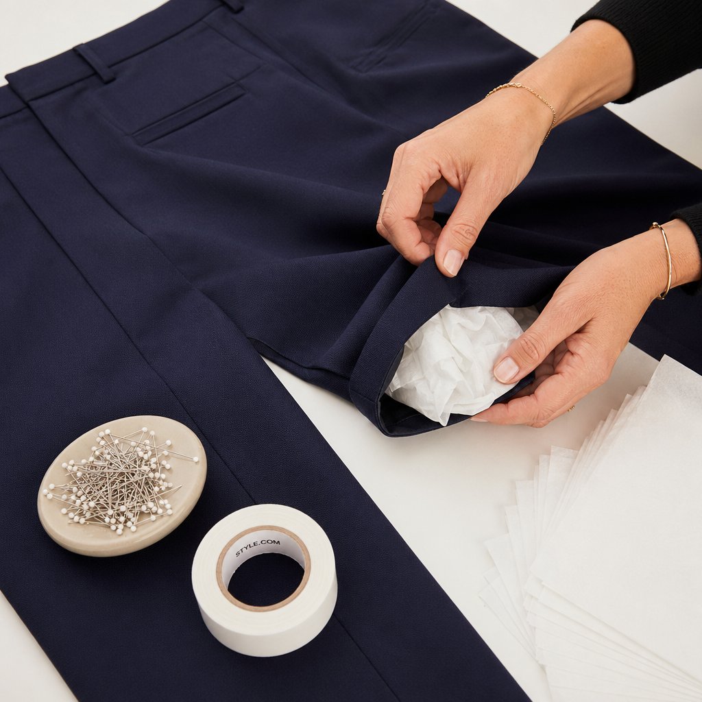 Hidden styling tools like tissue paper and pins create natural volume and shape invisible to the overhead camera