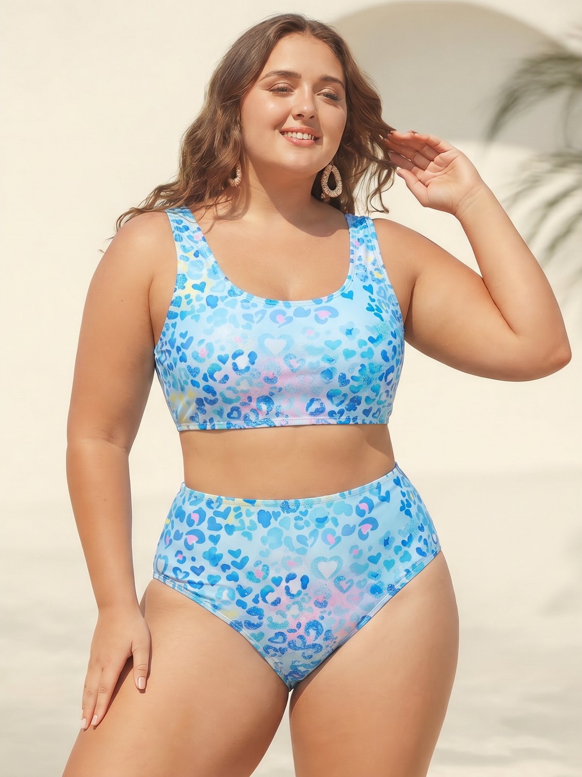 The same swim SKU shown on another plus-size body type