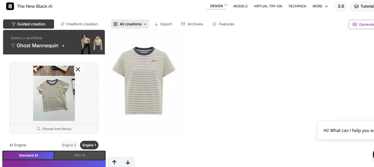 The New Black Ghost Mannequin workspace with the tested striped T-shirt