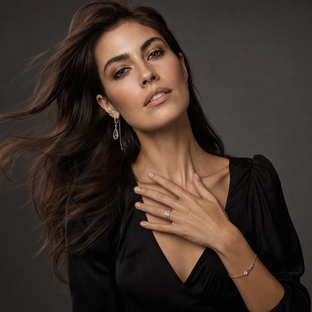 directed movement and natural gestures create dynamic on model jewelry imagery that feels authentic