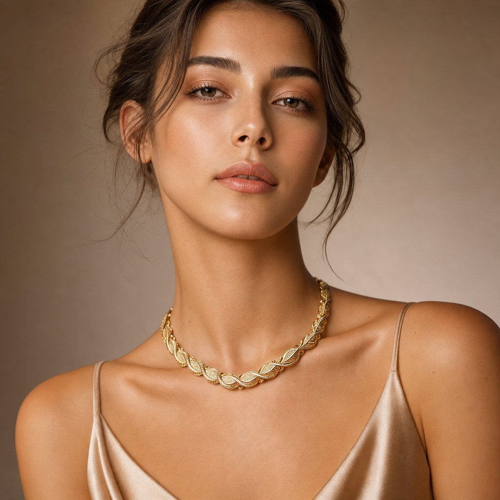 jewelry model photography balances lighting for both metal reflections and natural skin tones in a single frame