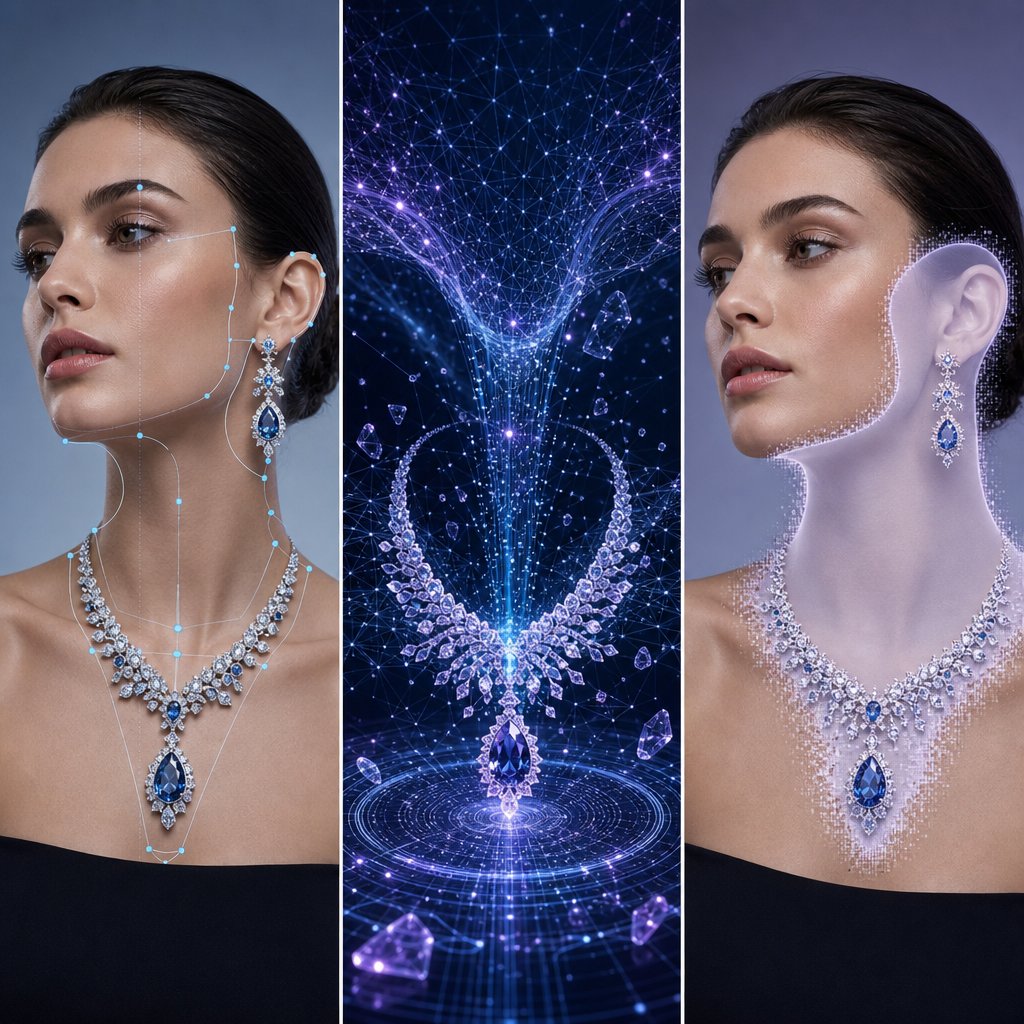 three distinct ai approaches handle jewelry generation differently virtual try on full generative models and inpainting compositing