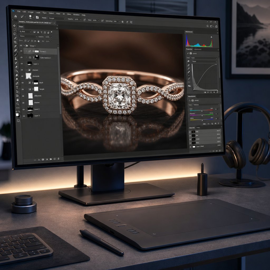 a structured non destructive editing workflow with organized layers gives jewelry retouchers full control over every adjustment
