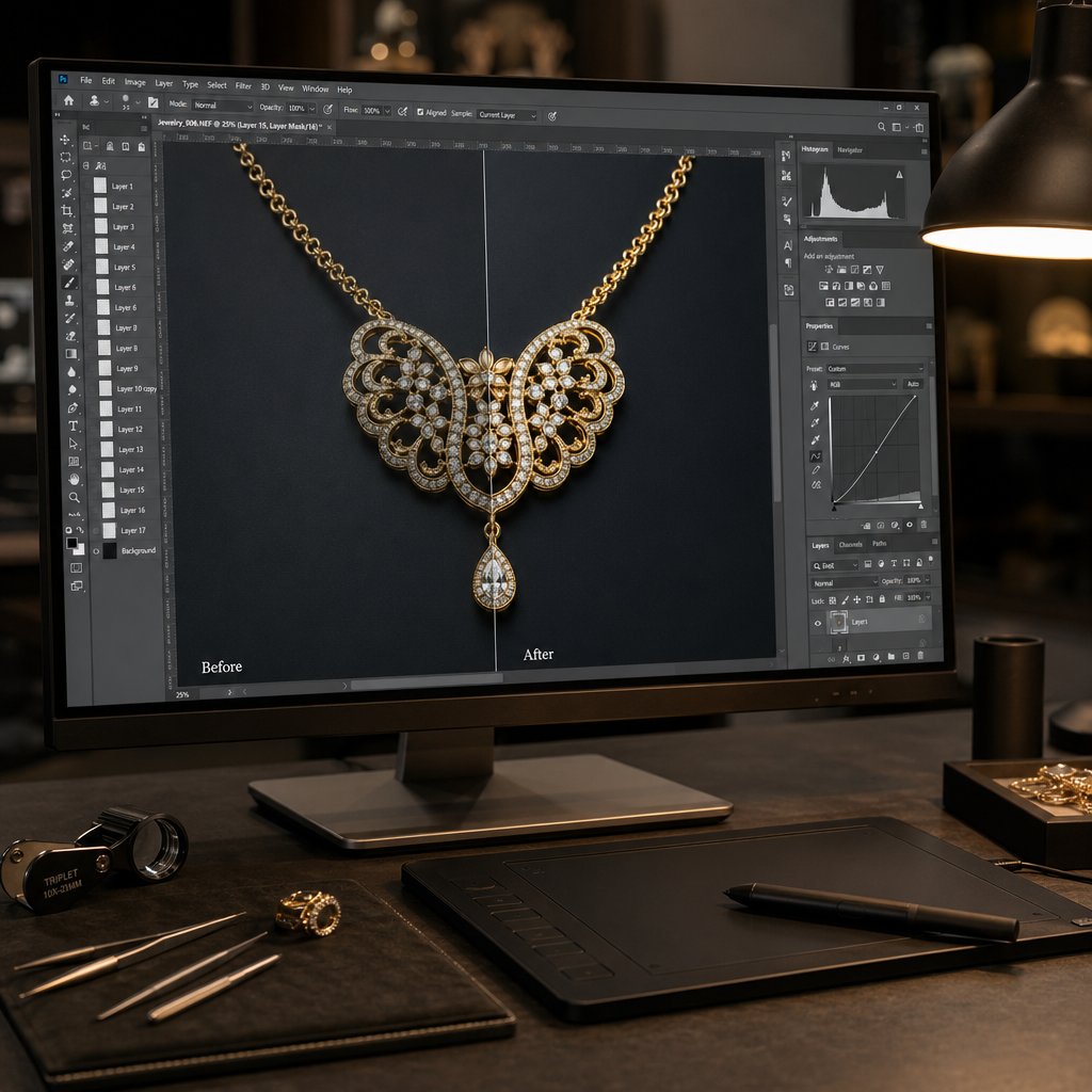 core retouching techniques like color correction and metal enhancement bring jewelry images to life