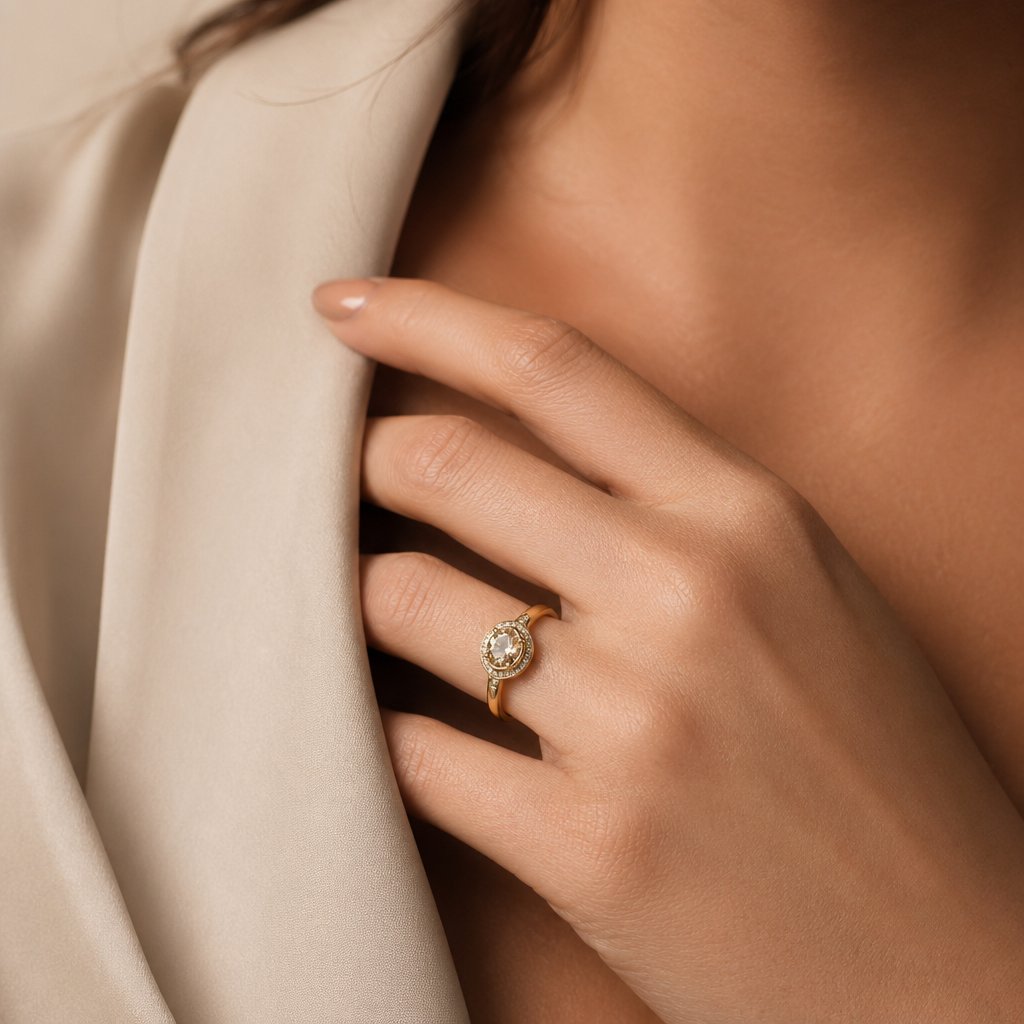 On-model jewelry photography keeps the piece as the hero while the model provides scale and emotional context