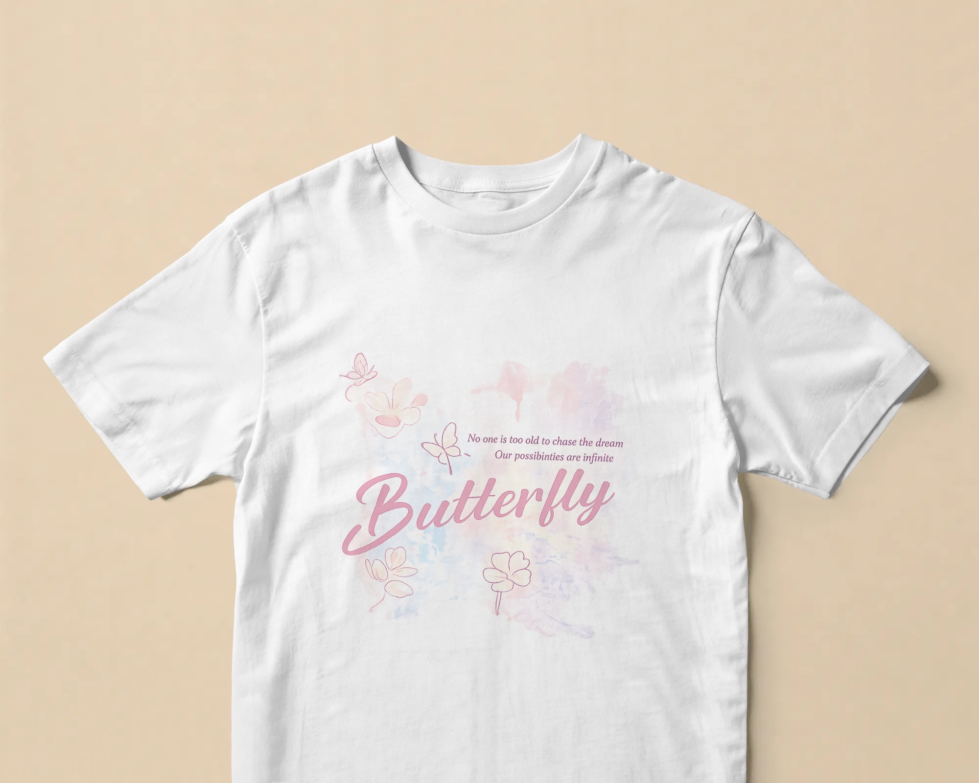 White butterfly T-shirt product mockup exported from Mockey AI