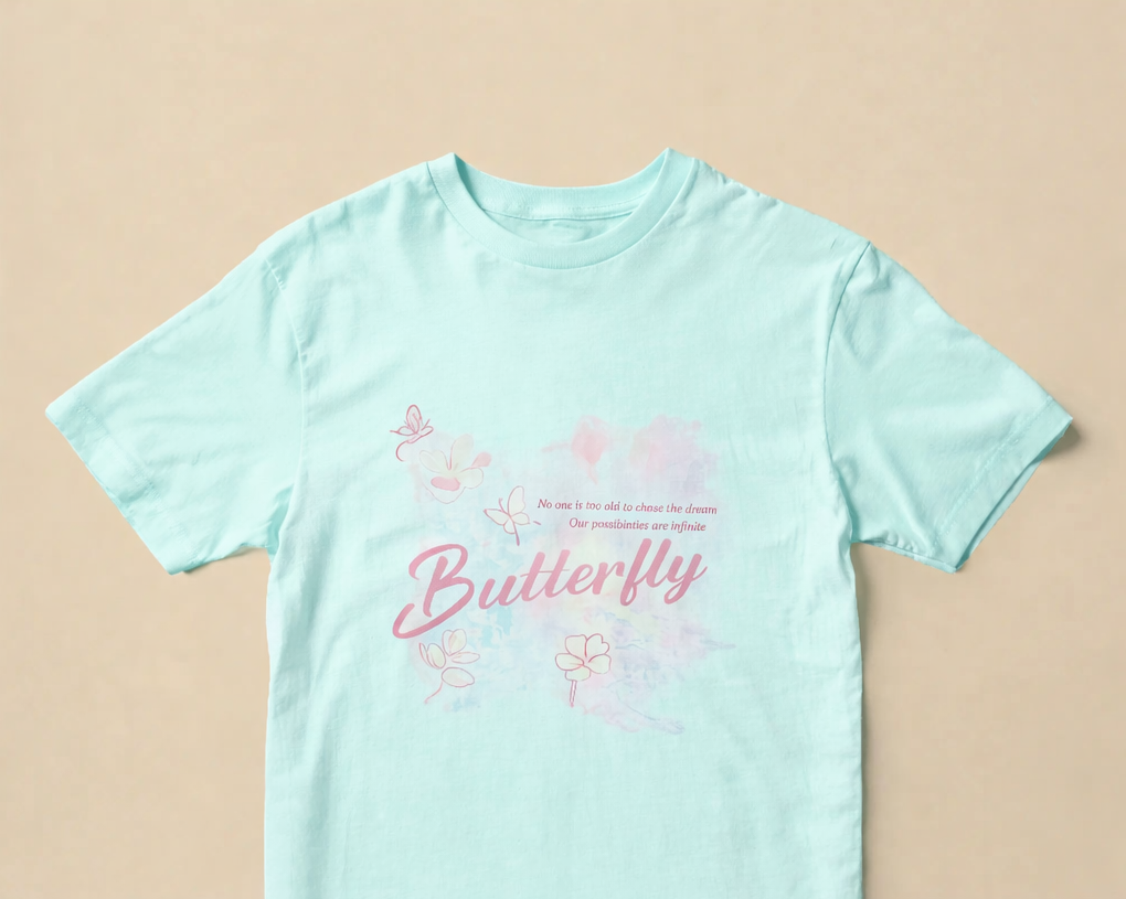 Pale-mint butterfly T-shirt color variation exported from Mockey AI