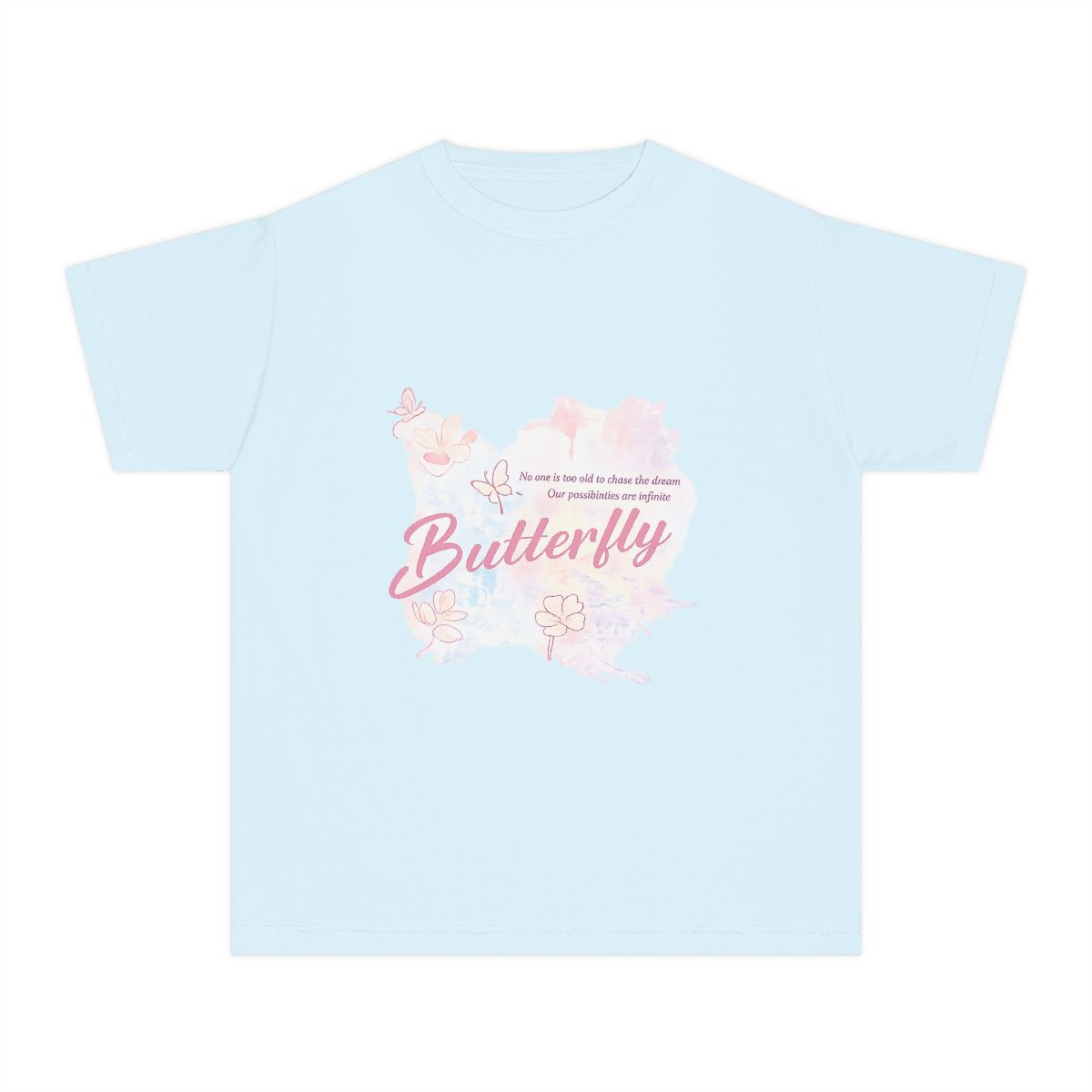 Pale-mint butterfly T-shirt catalog mockup generated in Printify