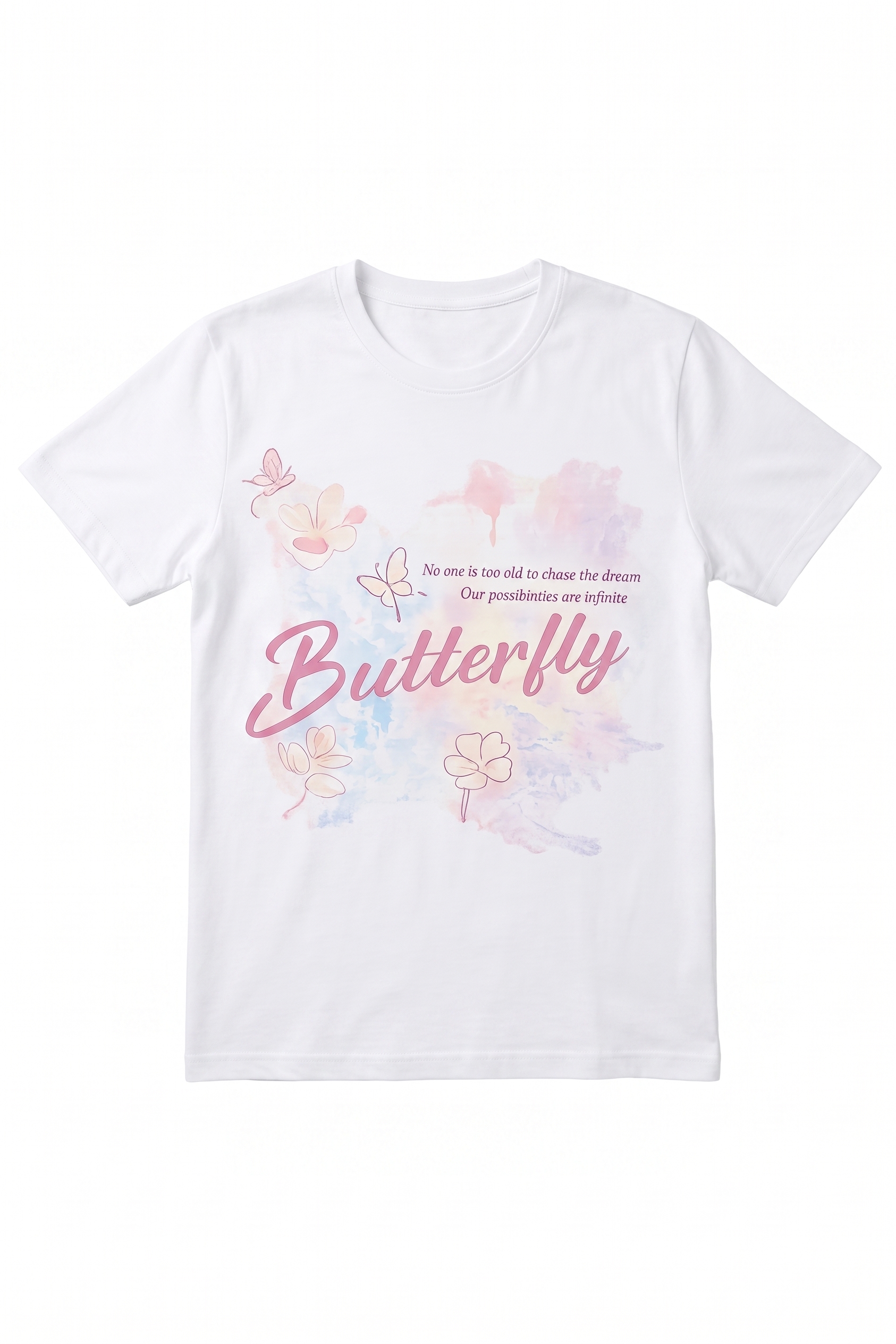 White T-shirt product view generated by Snappyit from the butterfly print