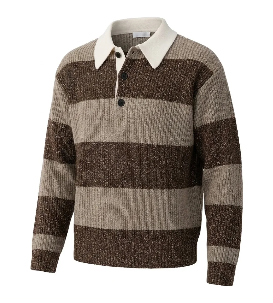 Striped chunky knit sweater generated with a three-quarter worn shape
