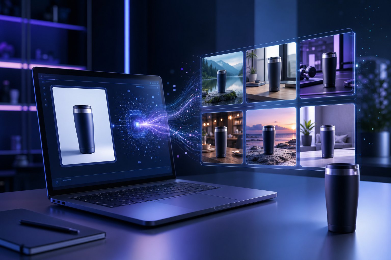 AI photography platform generating professional product scenes from a single uploaded image
