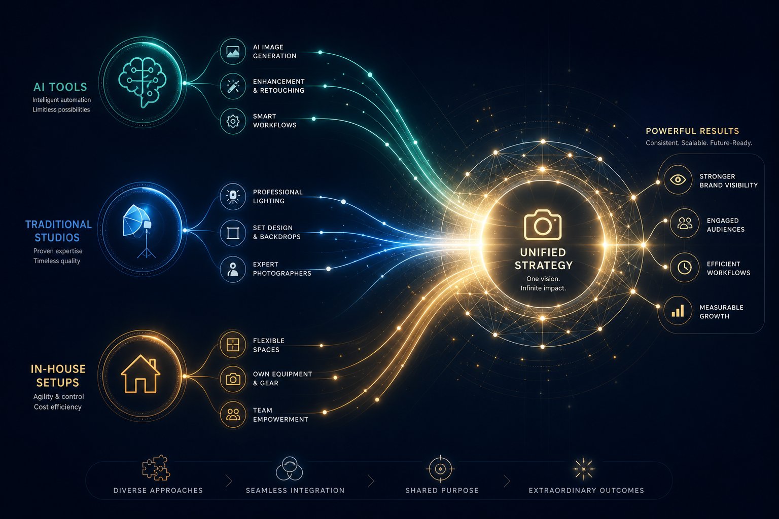 hybrid photography strategy combining AI platforms and traditional studios