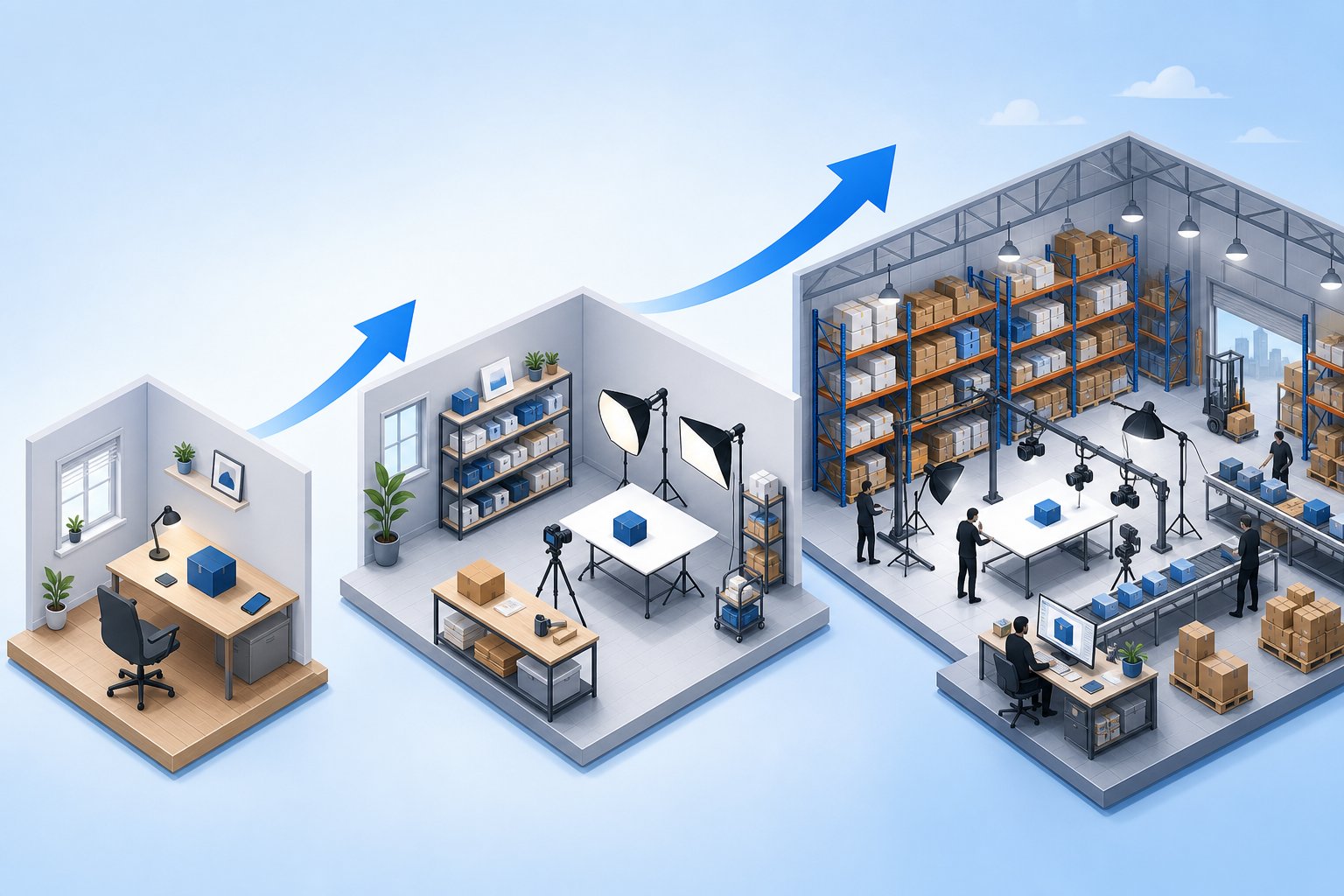 business scale progression from small catalog to enterprise photo operations