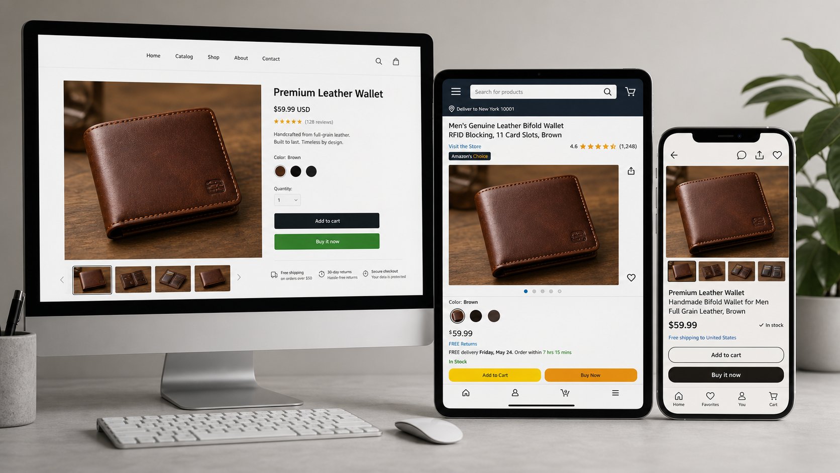Same product image optimized and displayed across multiple ecommerce platforms