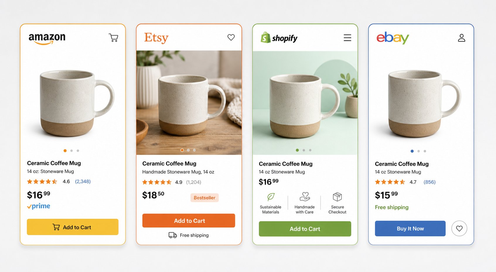 How Amazon, Etsy, Shopify and eBay each enforce different background standards for product listing images