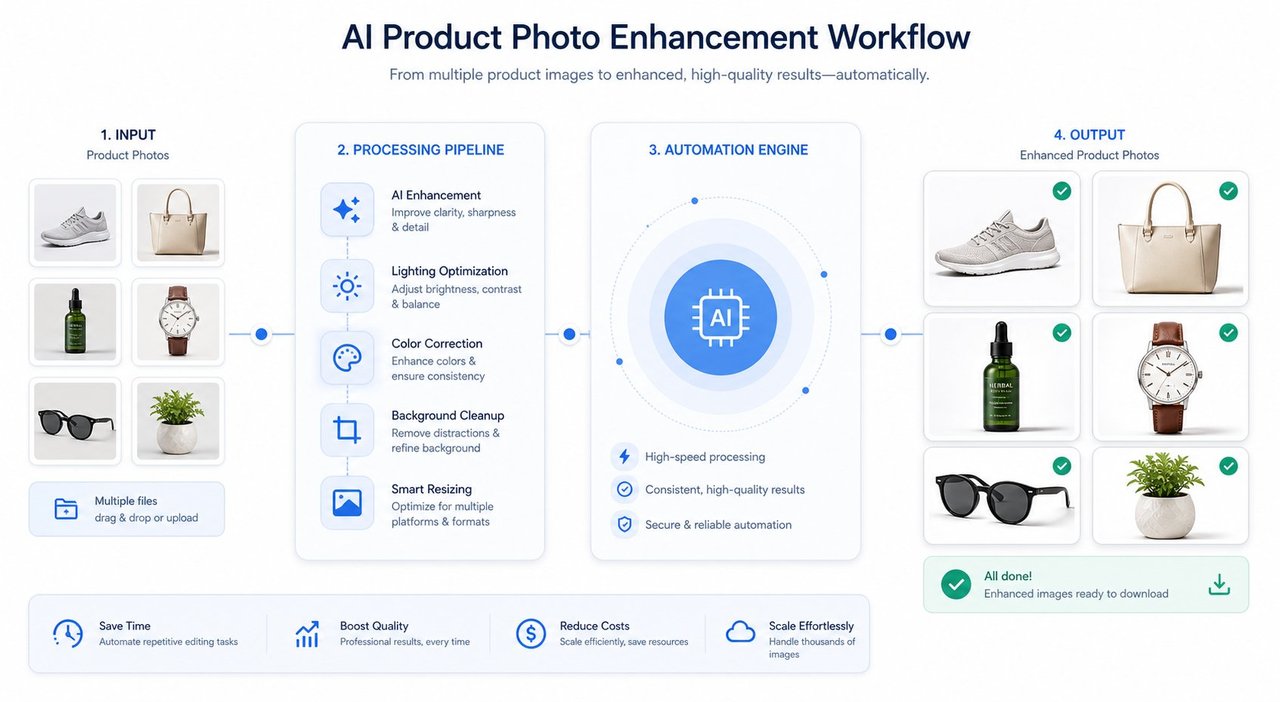 Batch upscaling workflows let sellers process hundreds of product images efficiently
