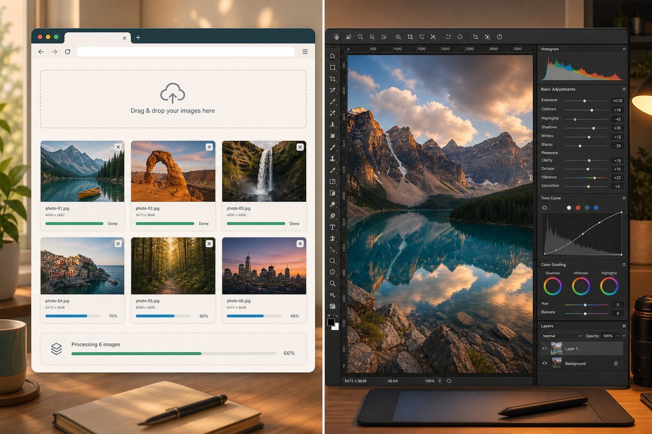 Browser-based batch tools vs desktop software for different resizing workflows