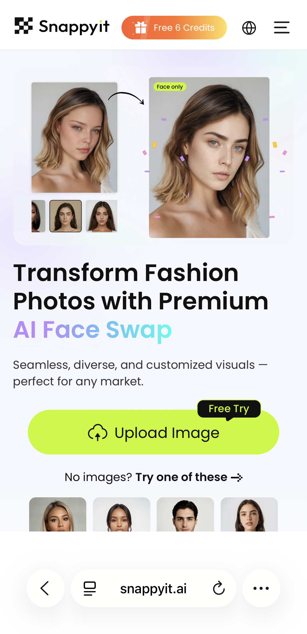 Open Snappyit Face Swap in Safari and upload an image