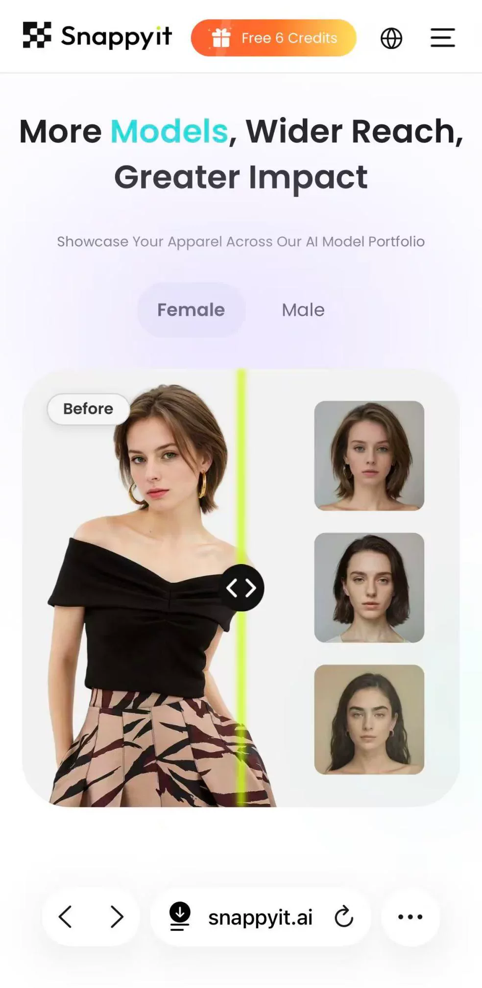 Snappyit mobile website open on an iPhone