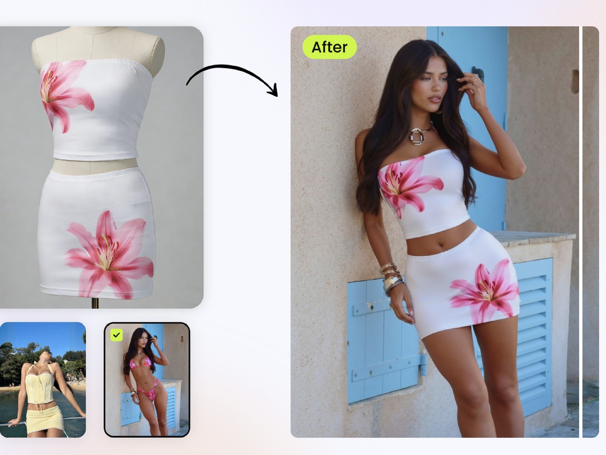 Mannequin outfit converted into an on-model fashion photo