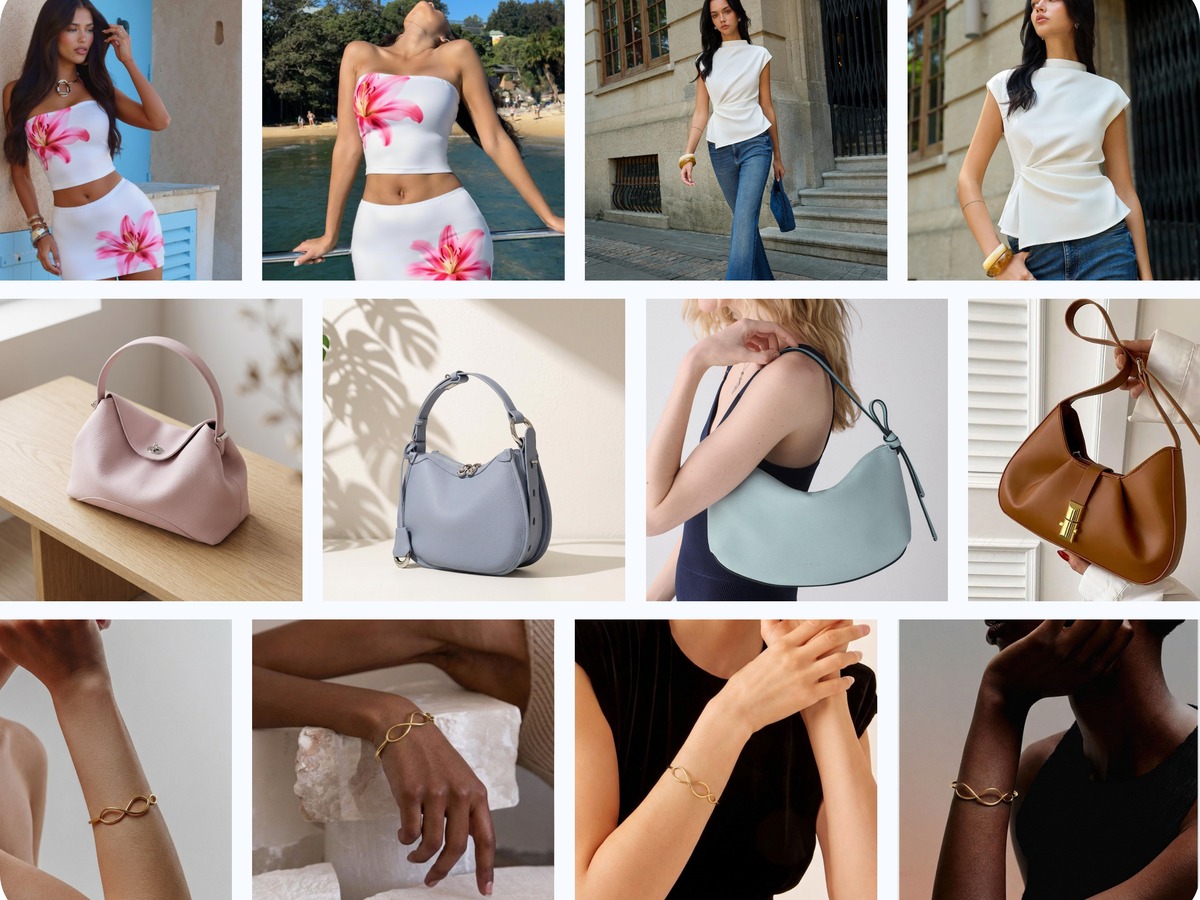 AI product photos collage for fashion and accessory ecommerce