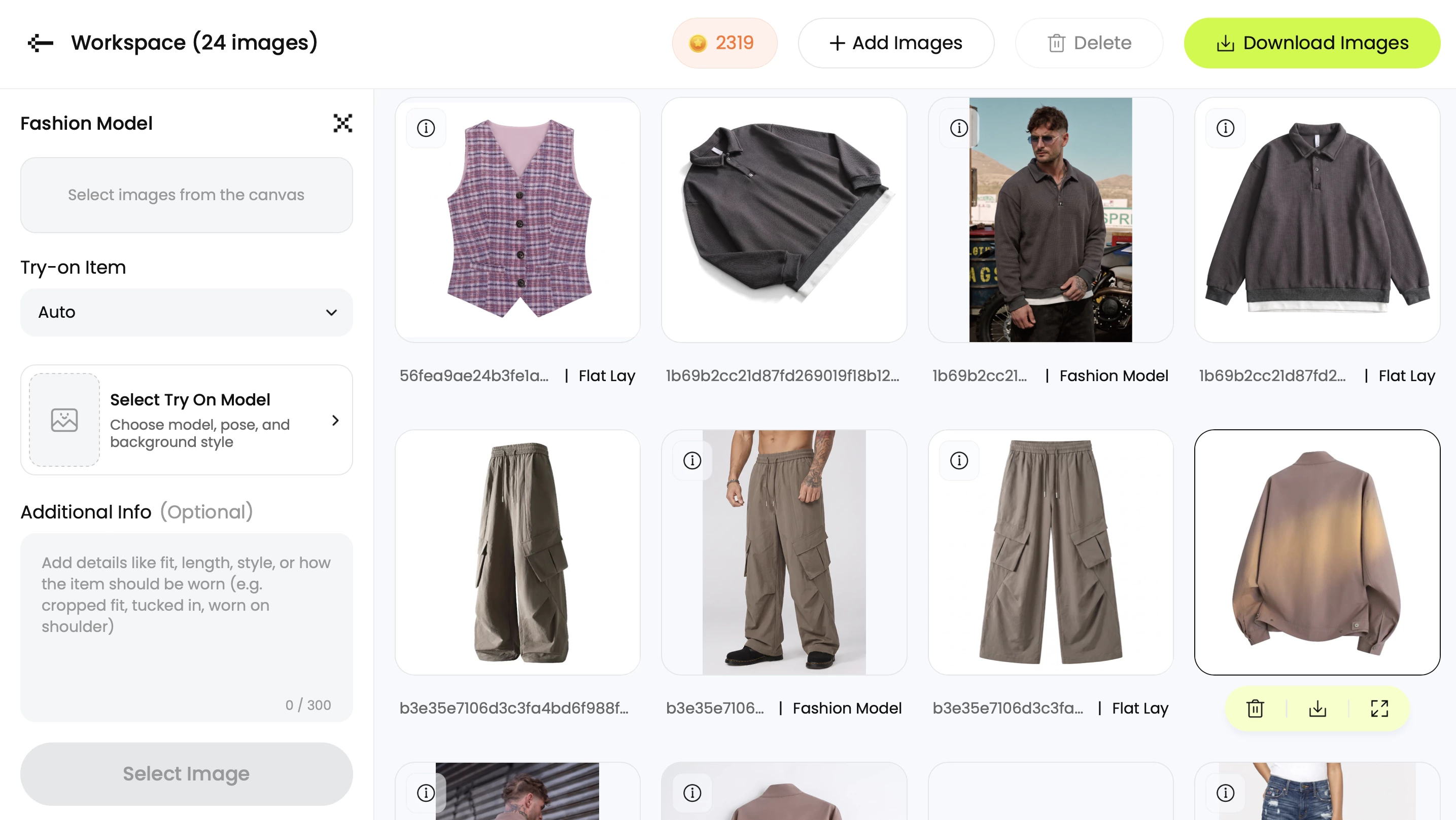 Snappyit Fashion Model results, second part: the dark polo on a model and the cargo trousers returned as a lower-body shot in the source colour