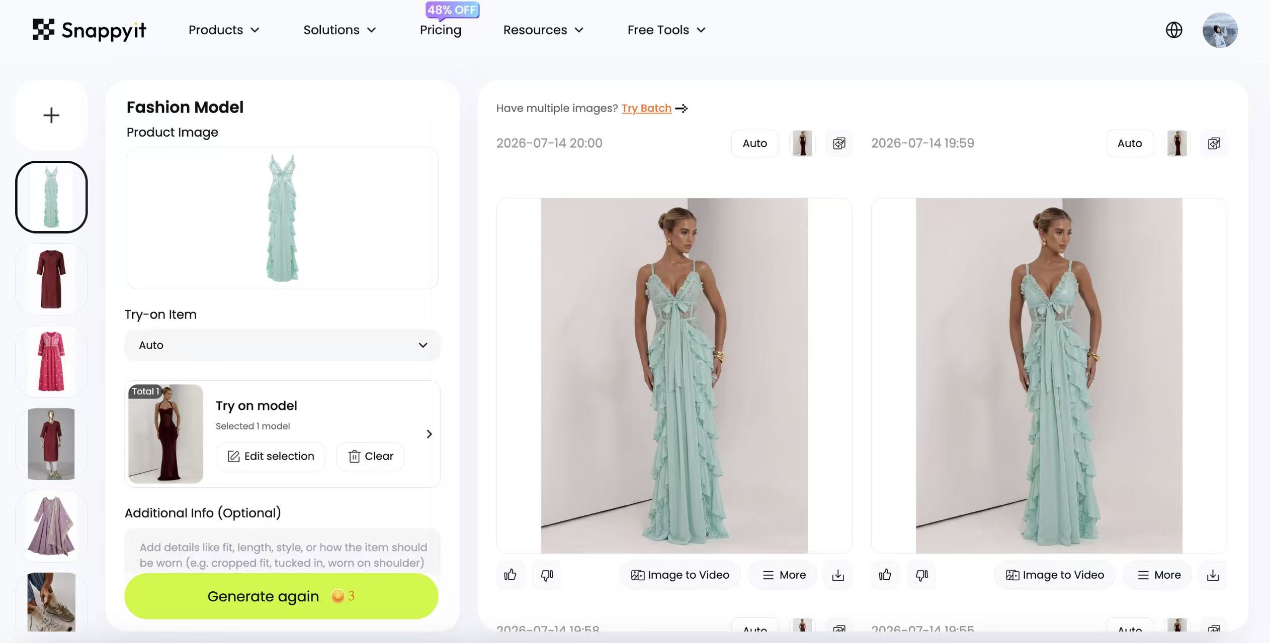 Snappyit AI Fashion Model workbench step 1