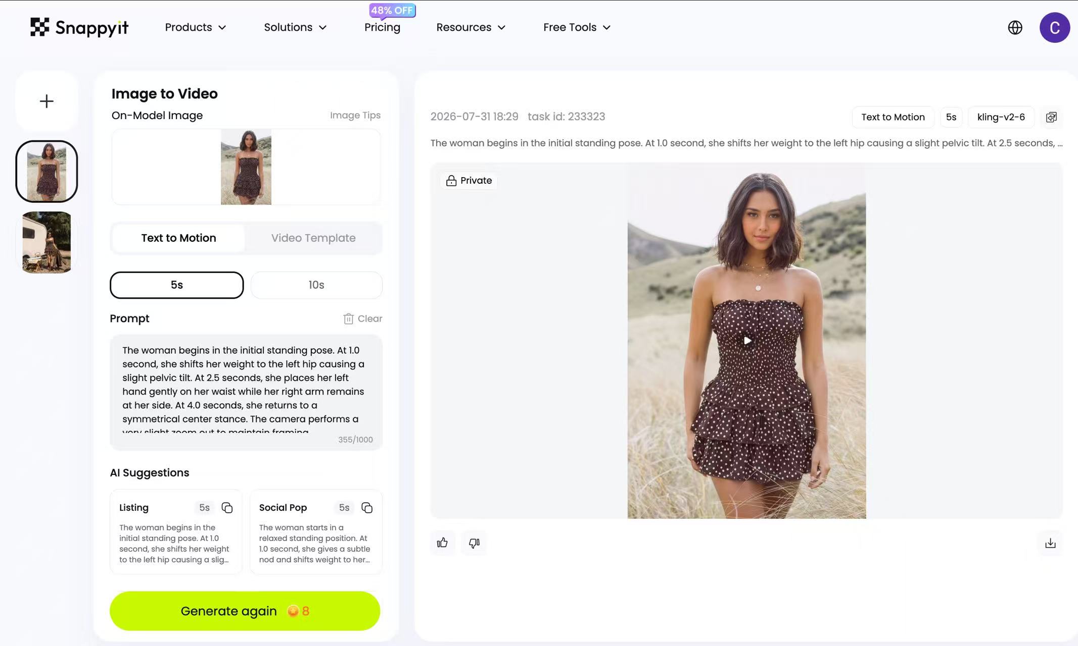 Snappyit Image to Video workbench step 1