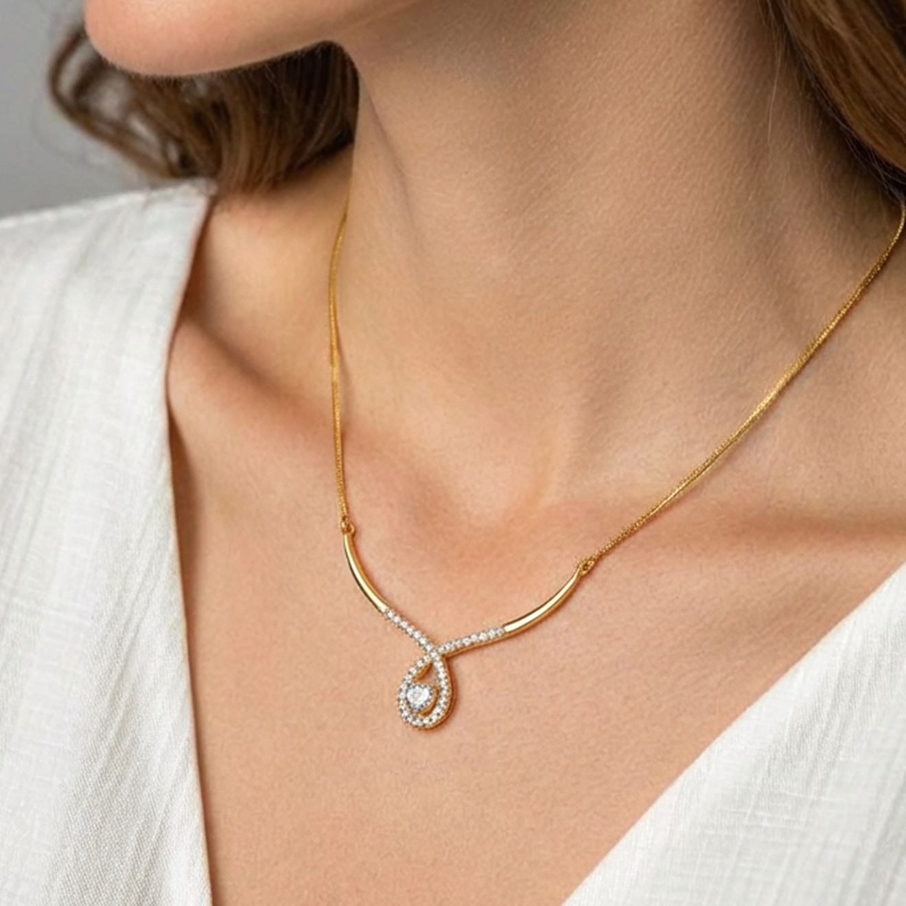 Same necklace placed on AI on-model template