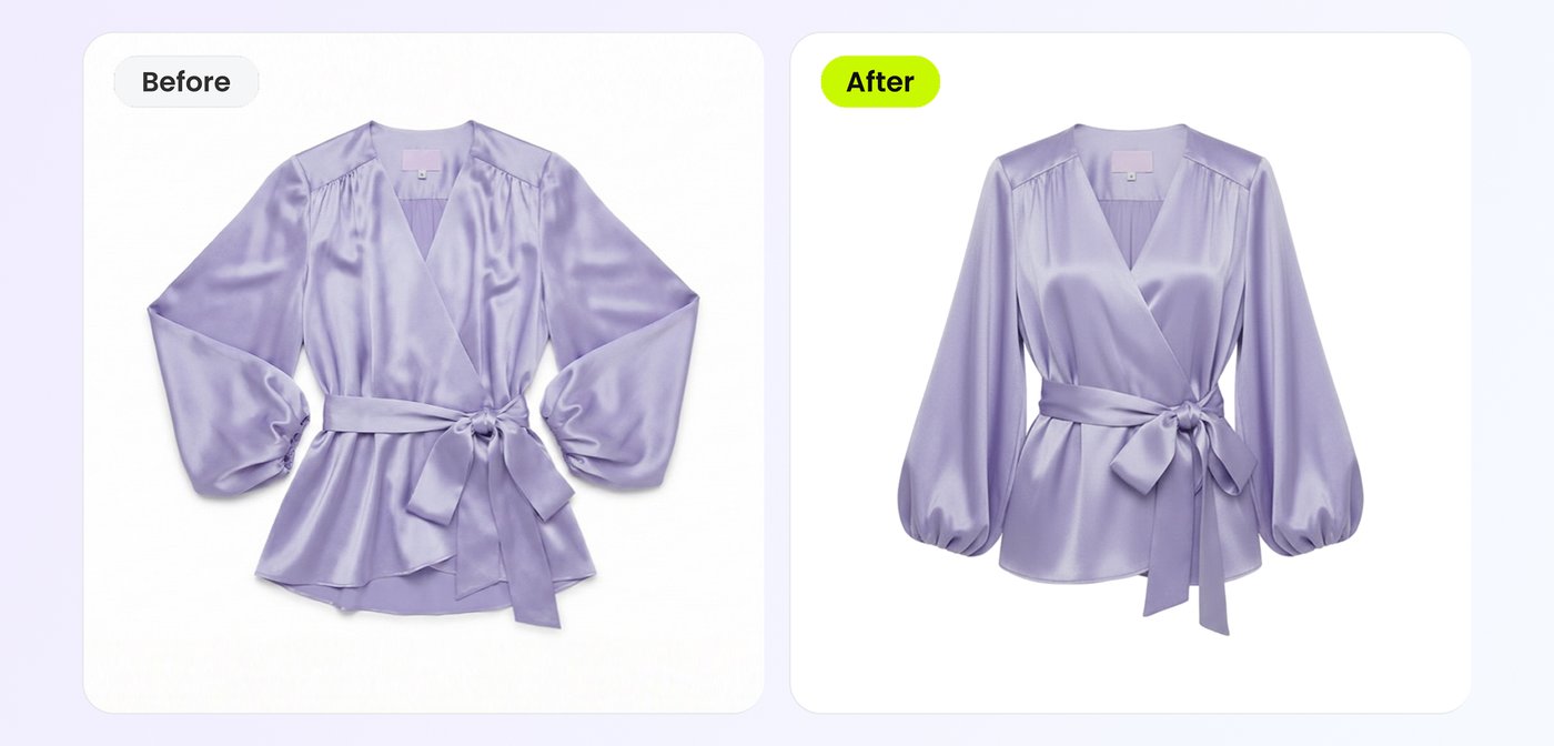 AI flat lay to ghost mannequin conversion - before and after clothing photo example by Snappyit