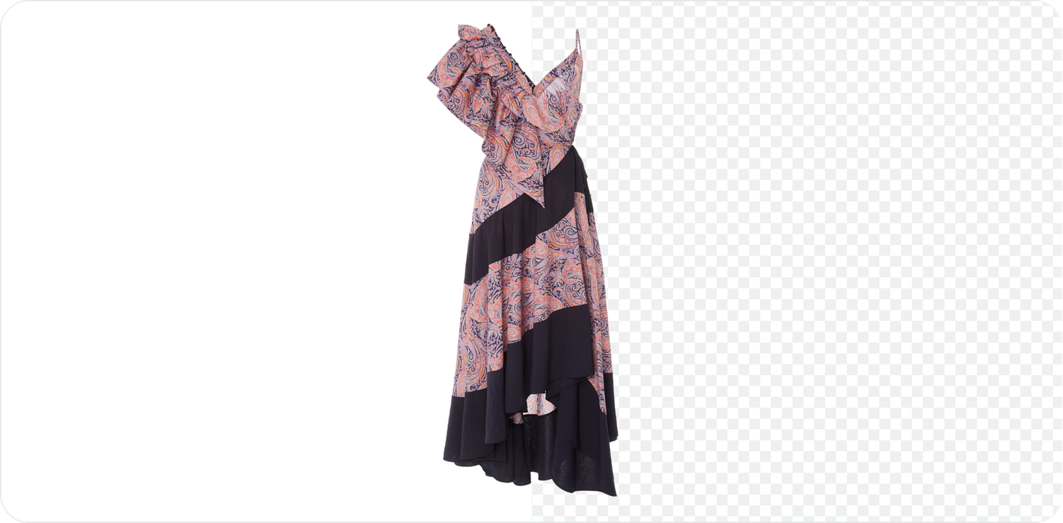 A garment shown on a solid panel and as a transparent PNG cutout after background removal