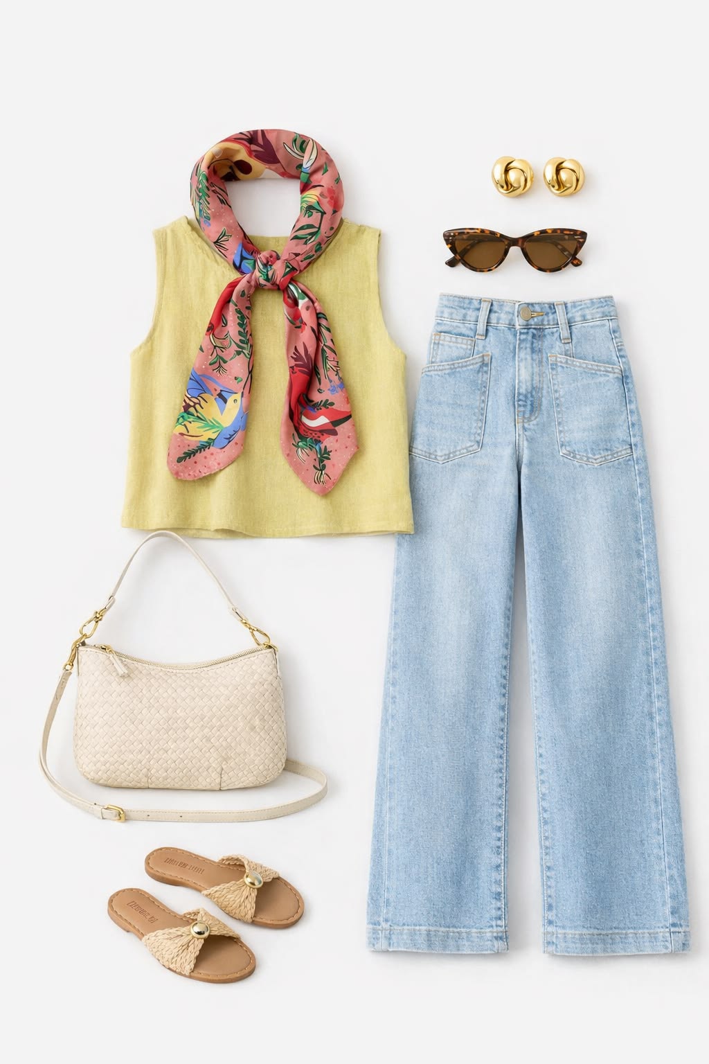Coordinated clothing outfit photographed as a flat lay