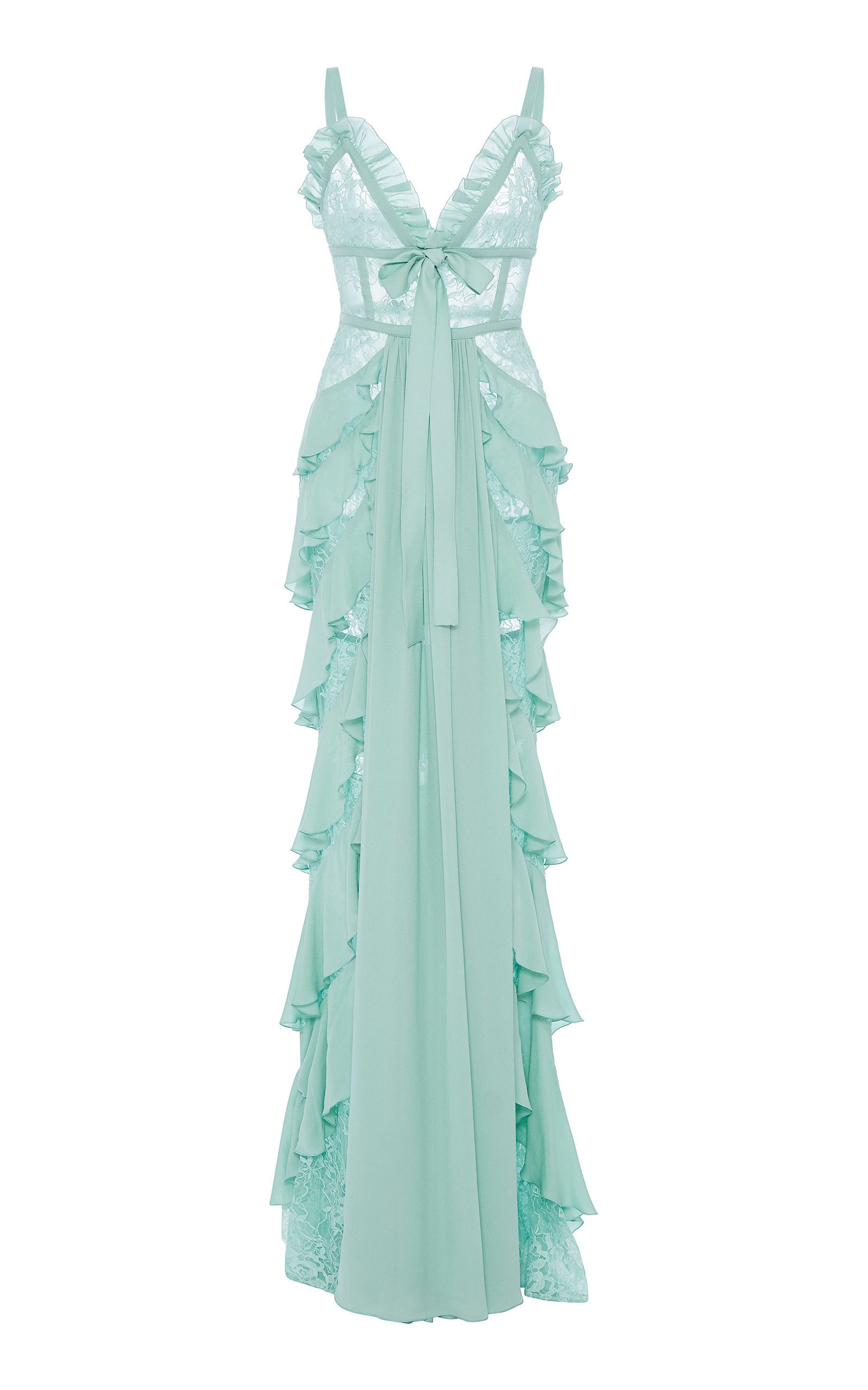 Mint green dress photographed as a product flat lay