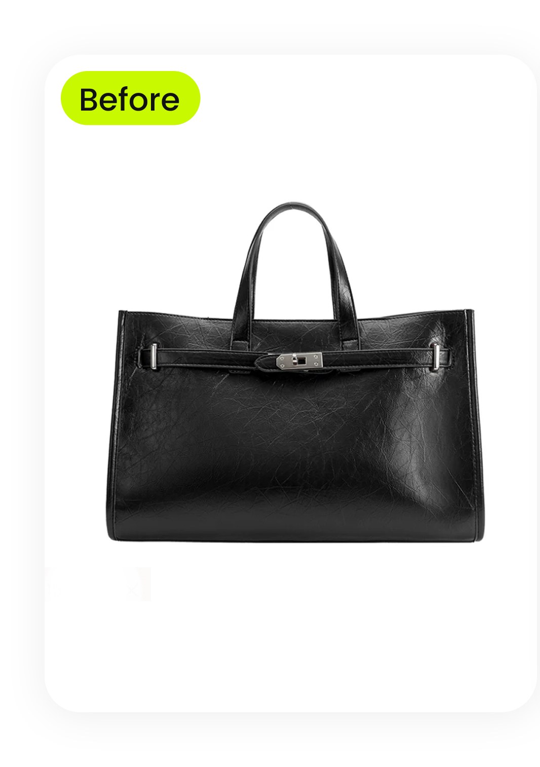 Thrifted black leather tote handbag &mdash; raw input photo