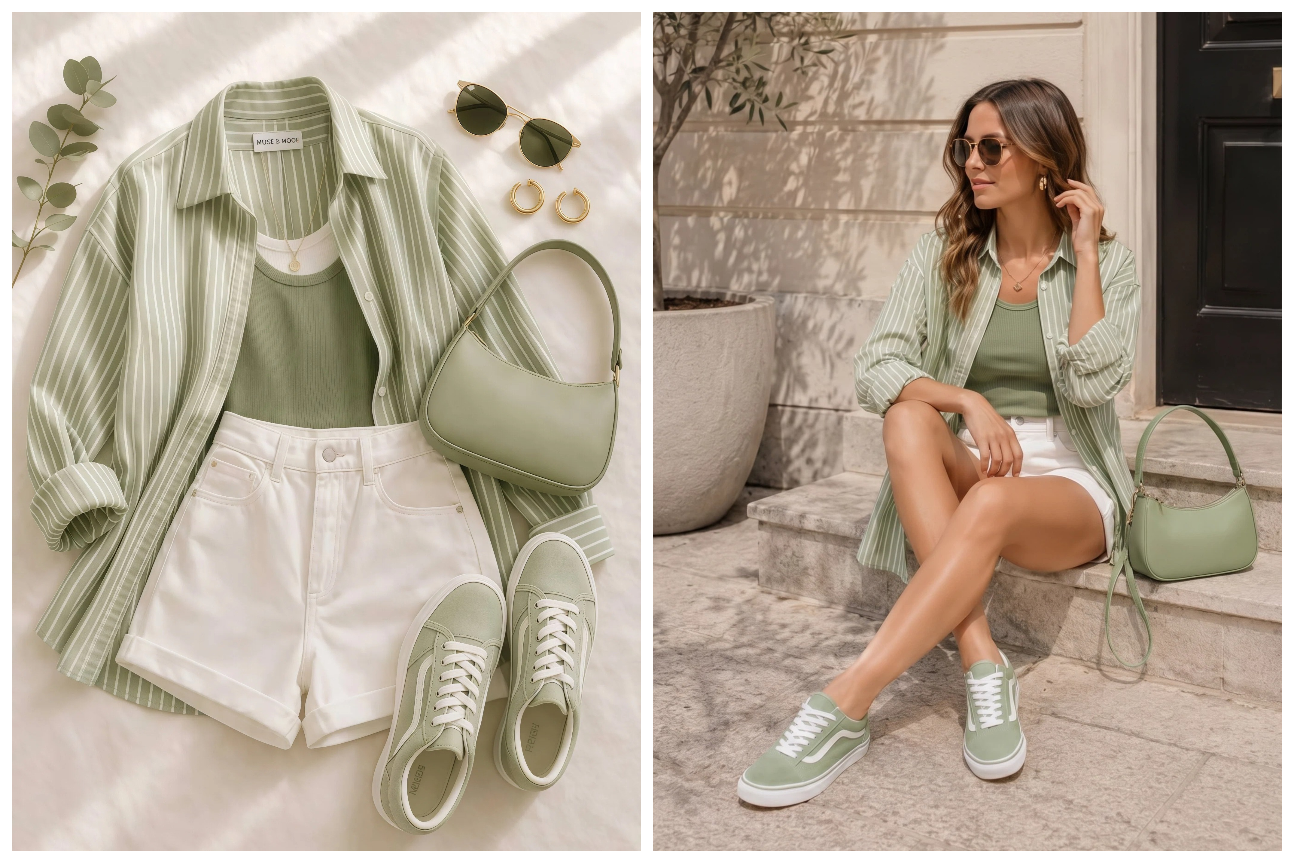 AI shoe try-on creating a lifestyle scene from a footwear and outfit reference