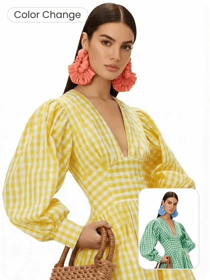 Before and after comparison of online color change for dresses using Snappyit