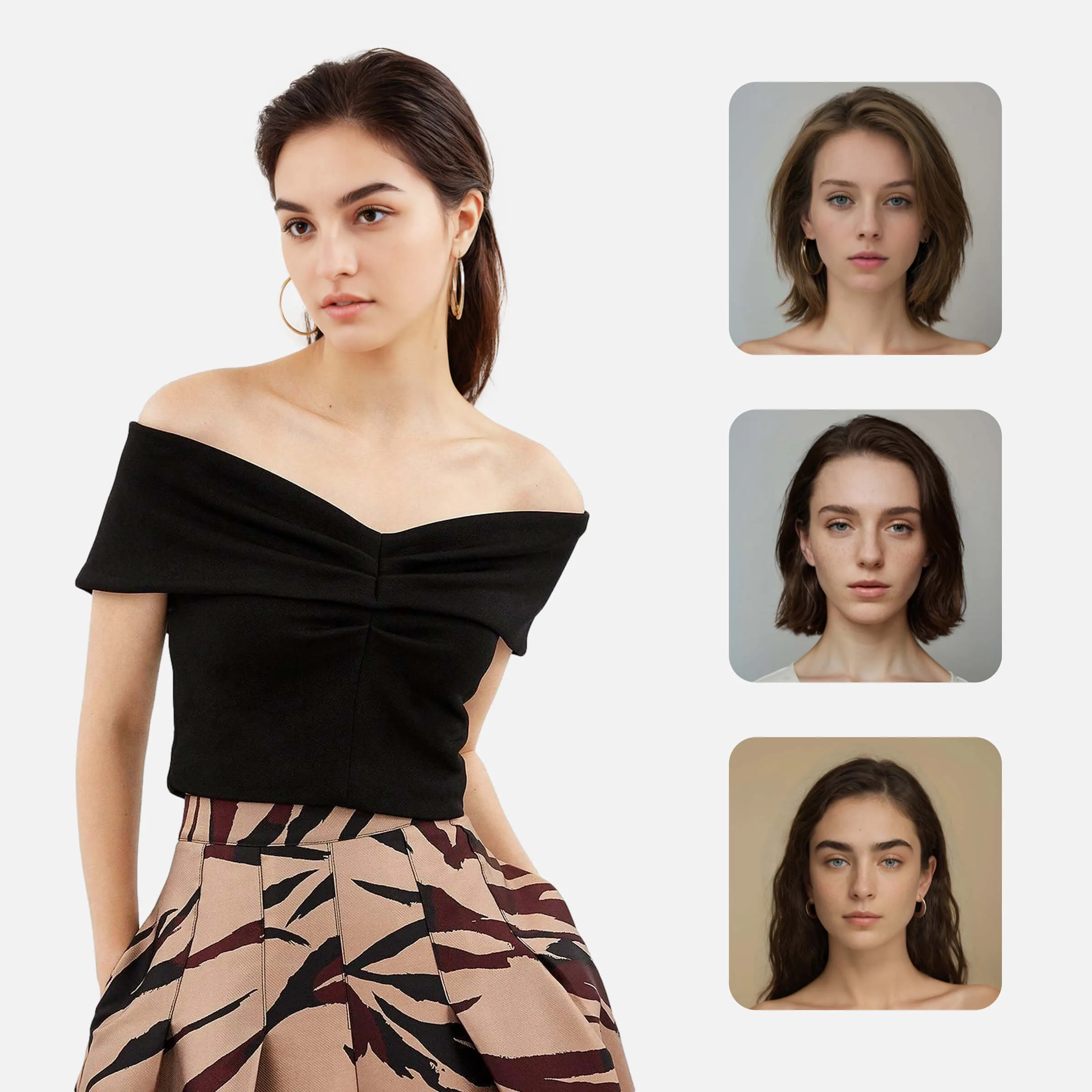 a professional model photo with multiple female AI model options for ecommerce