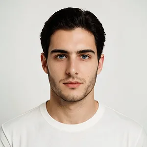 AI model swap example showing a male model with white t-shirt