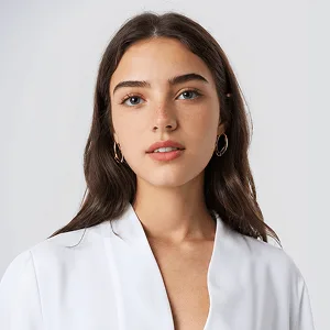 AI model swap example showing a female model with white shirt